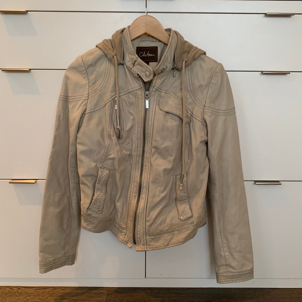 Cole Haan Leather Jacket with Removable Hood